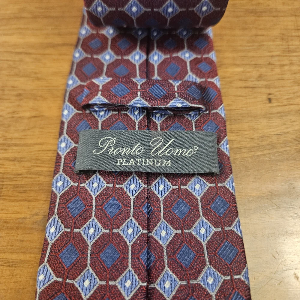 Pronto Uomo Platinum Made In Italy 100% Silk Tie Men's Red Blue Handmade Necktie